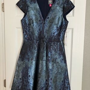 Vince Camuto Blue Metallic A-Line Midi Dress